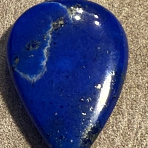 Gold tone Lariat Necklace set with huge genuine lapis lazuli pendant 17" + 4" - Picture 4 of 7